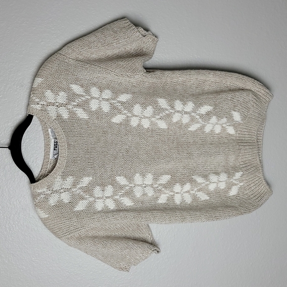 Vintage Sweaters - Vintage Russ Linen Ramie Knit Sweater Short Sleeve Pullover Floral Cottagecore